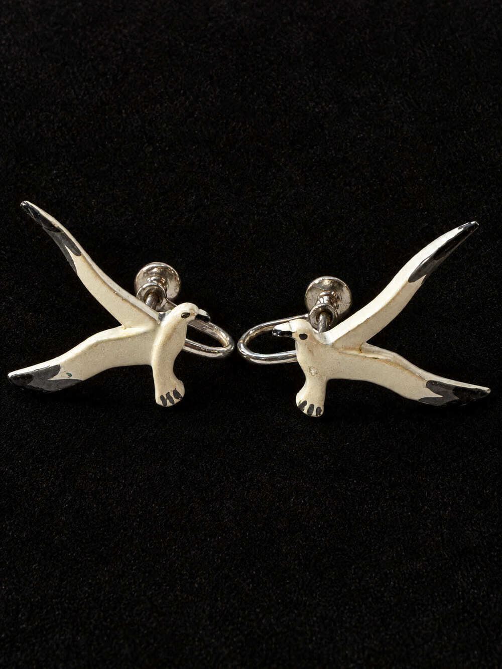 ⚜️ Seagull Screw-Back Earrings | Mid-century-style | White Enamel Silver-Tone 💗